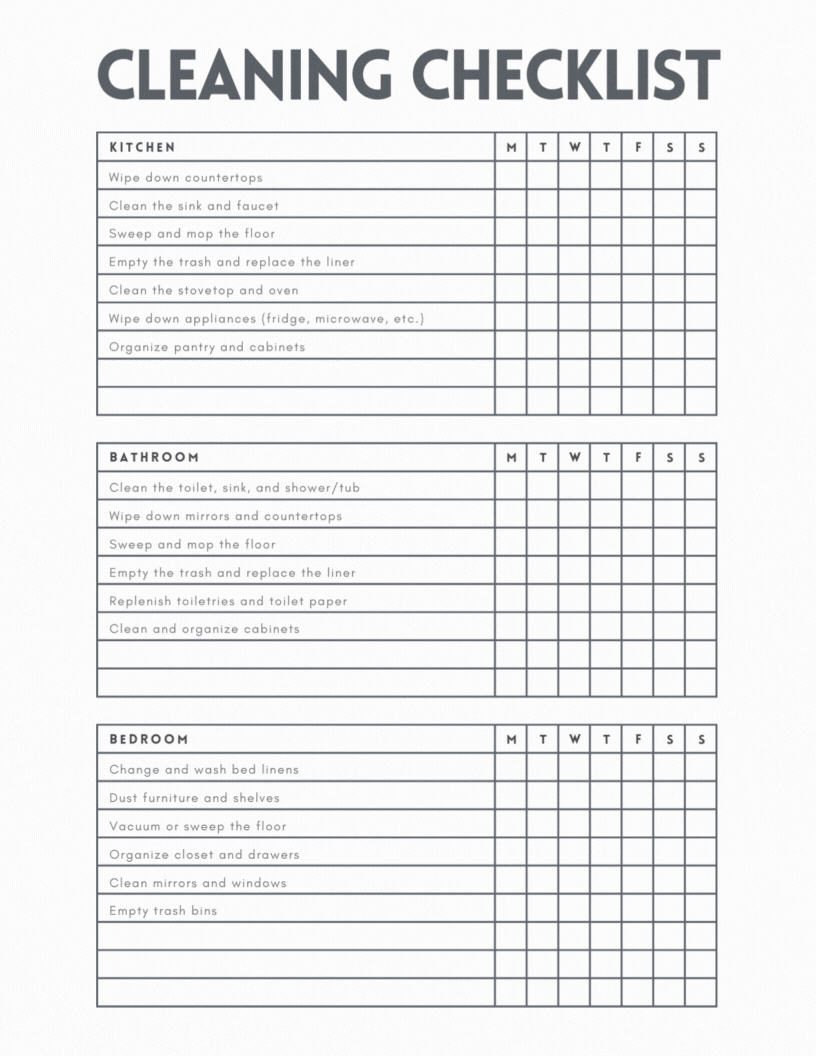 Cleaning Checklist