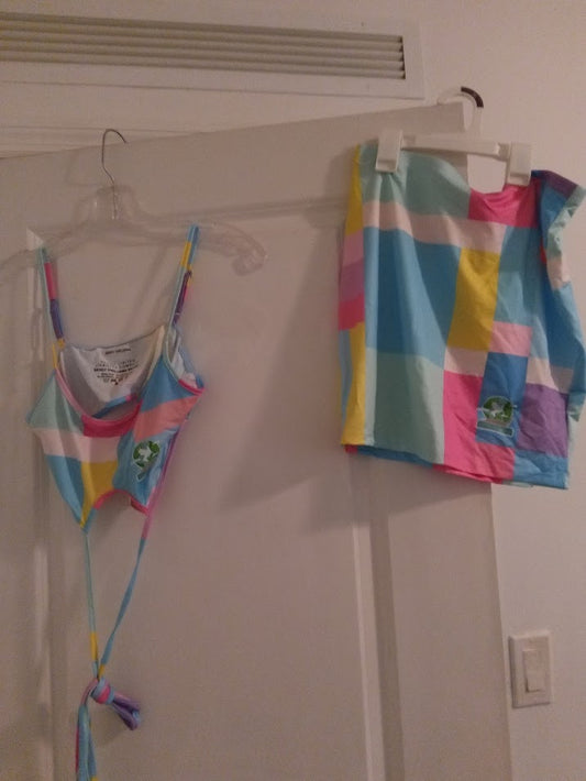 Blue with pink Skirts Outfit set