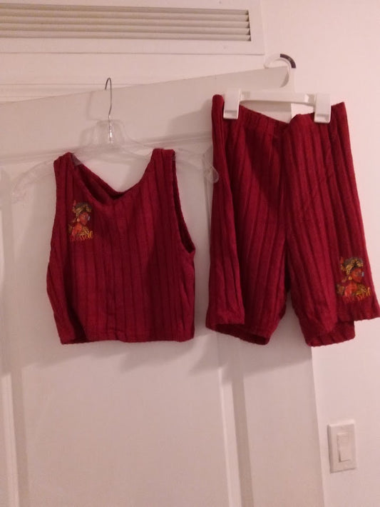 Dark Red short pant Outfit sets