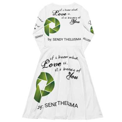 All-over print long sleeve midi dress